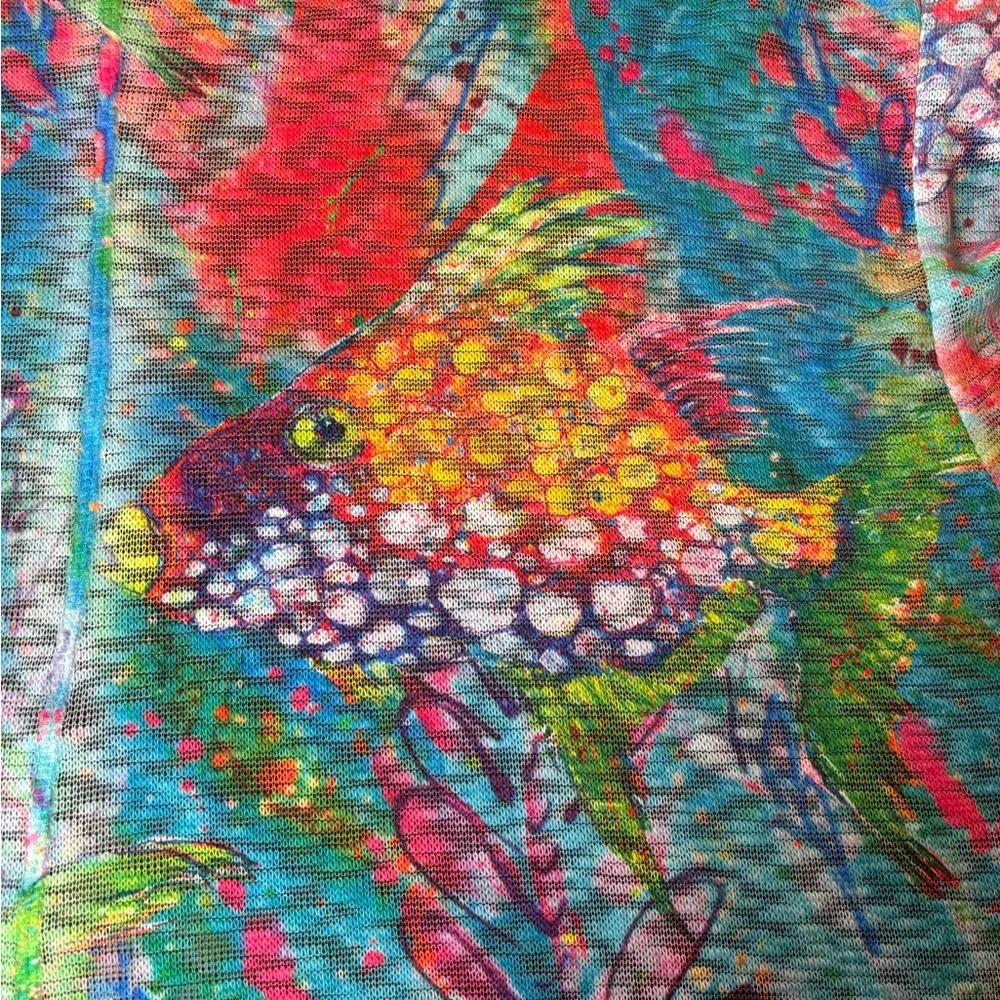Leoma Lovegrove XXL Colorful Fish Art Open Front Cardigan Jacket Sweater - Picture 5 of 9
